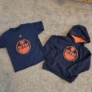 NHL Kids Navy and Orange Oilers Tee and Hoodie Set